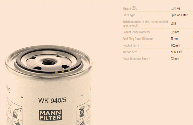 WK 940/5 Fuel Filter MANN-FILTER